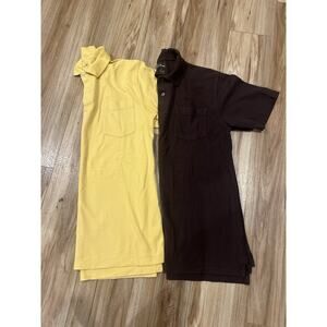 L.L Bean Men’s Medium Lot Of 2 Short Sleeve Yellow And Brown Polo Collar Cotton